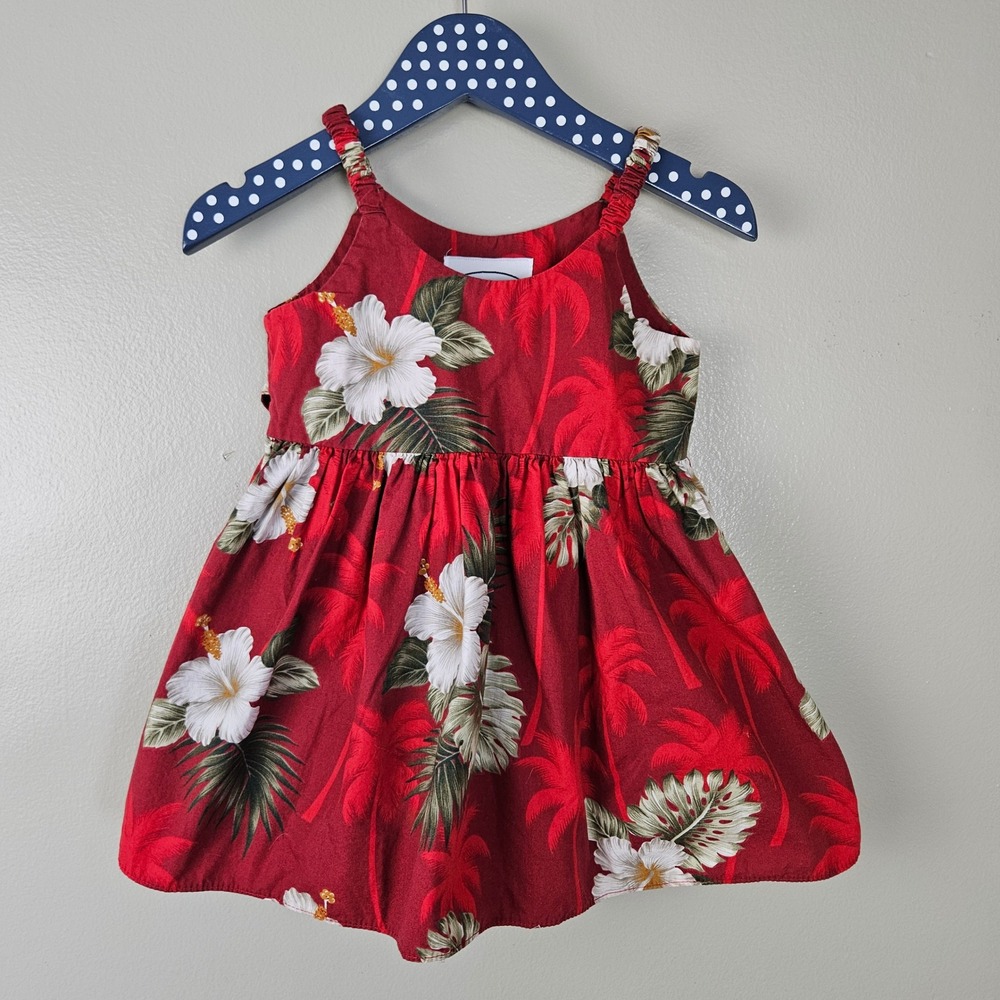 Pacific Legend‎ Floral Hawaiian Print Dress Toddler Sz 1-2y Red White Hibiscus